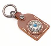 porte clef cuir avec perle bleue