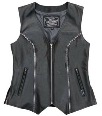 Blouson gilet cuir noir femme HOT LEATHERS strass et poche int L