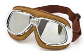 Lunette vintage biker cuir marron verres miroir