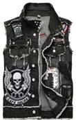 Veste JEAN SLEEVELESS 3XL noir avec patches BIKER