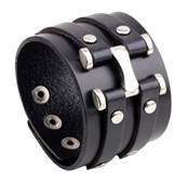 Bracelet manchette  CUIR NOIR  plated