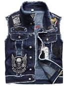 Veste JEAN SLEEVELESS 3XL bleue avec patches BIKER