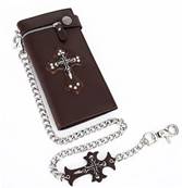portefeuille long marron avec croix et skull + chainette