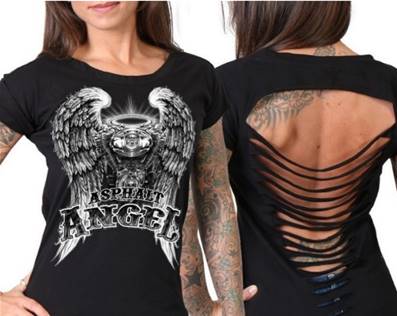 Tshirt bikeuse lady ANGEL VTWIN dos ajouré  L