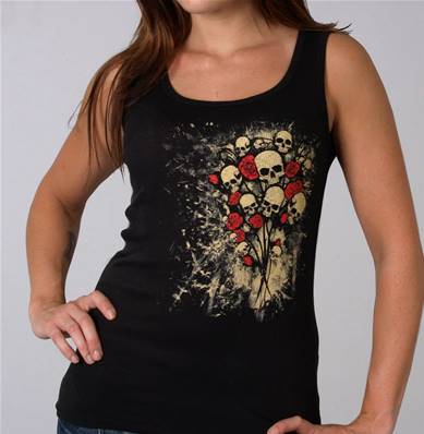 Tshir noir femme HOT LEATHERS bouquet de rose & skull taille XL