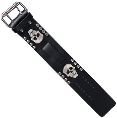 Bracelet HOT LEATHER cuir noir skull 2   