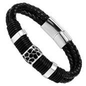 Bracelet cuir noir color black style 1  21.5cm