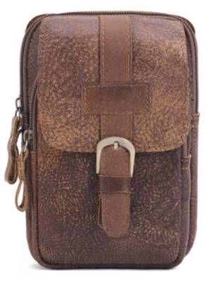 Portefeuille ceinture cuir marron languette de rabat  model  brown