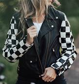 Blouson cuir manches damier taille L