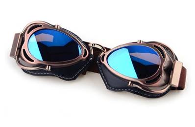 Lunettes biker verres bleus entourage simili cuir cousu blue lens