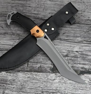 Couteau pliant lame damas poignée bois marron + etui cuir FINI -30%