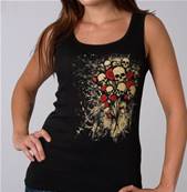 Tshir noir femme HOT LEATHERS bouquet de rose & skull taille L
