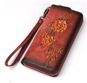 portefeuille long pour femme couleur rouge avec roses