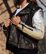 Blouson cuir premium argent/jaune/noir
