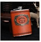 Fiole JACK DANIEL'S medailon  cuivre sur fond cuir marron 8oz brown j