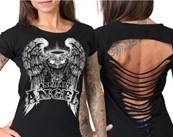 Tshirt bikeuse lady ANGEL VTWIN dos ajouré  L